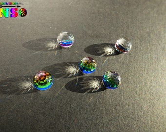 Cabochon Disco Ball de 8 mm en  Cristal Autrichien Facetté, Boules à Facettes Fond Plat, Cristal Vitrail Multicolore