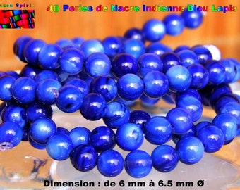 Perles Rondes en Nacre Indiennes de 6 mm à 6.5 mm ("0.23 to "0.25) - Perles Intercalaires Nacre Bleu Lapis - Perles pour Création Bijoux