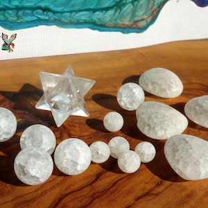 Lot Spécial de 14 perles de Cristal de Roche craquelé et Givré + 1 étoile Cristal de Roche - Perles pour Création Bijoux Lithothérapie