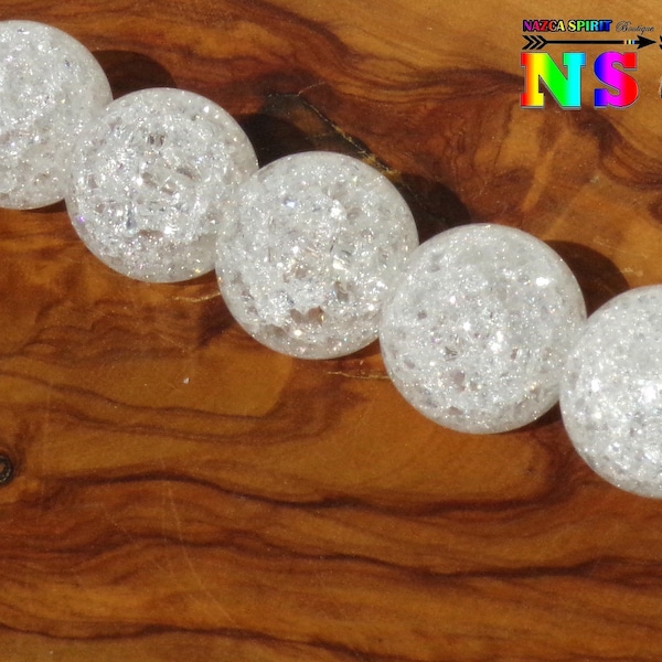 Large Beads of 16 mm ("0.63) in Cracked Rock Crystal Grade AAA - Cristal de Roche France - Beads Creation Jewelery and Lithotherapy