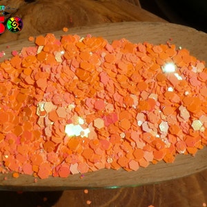 Iridescent Opaque Hexagonal Glitter 5 gr (0.18 oz) bag, Iridescent Orange, For Resin Inclusion, Nail Art