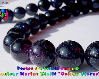 Perles Du Soleil " Galaxy Staras" Marine Etoilé de 7.5 mm à 8 mm de ∅- Trou de Perçage 1 mm ∅ - Perles Pierres Fines Bleu Foncé