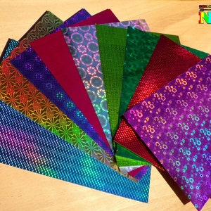 10 Cartões Holográficos Formato A4 de 21 cm x 29,7 cm ("8,26 x" 11,69) Design Artesanal - Cartão Holograma Multicolorido Lazer Criativo