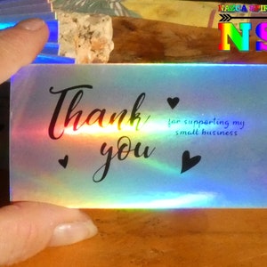 Cartes de Remerciement Bristol Laser Multicolore, Rectangle 9 cm x 5 cm, Thank You en Noir, Finition Glacé Iridescent, Effets Holographiques