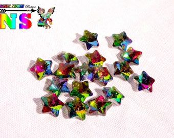 Perles étoiles de 1.5 cm  ("0.59) - Perles percées en cristal de bohème - Cristal multicolore - Lot varié - Cristal Vitrail