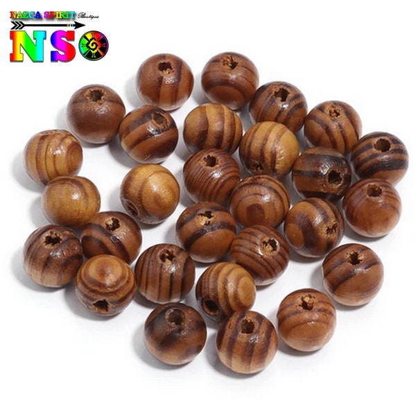 Grandes Perles Rondes de 10 mm de diamètre ("0.39) Bois d'Olivier Naturel - Bois Couleur Brun Café - Grandes Perles Intercalaires Ethniques