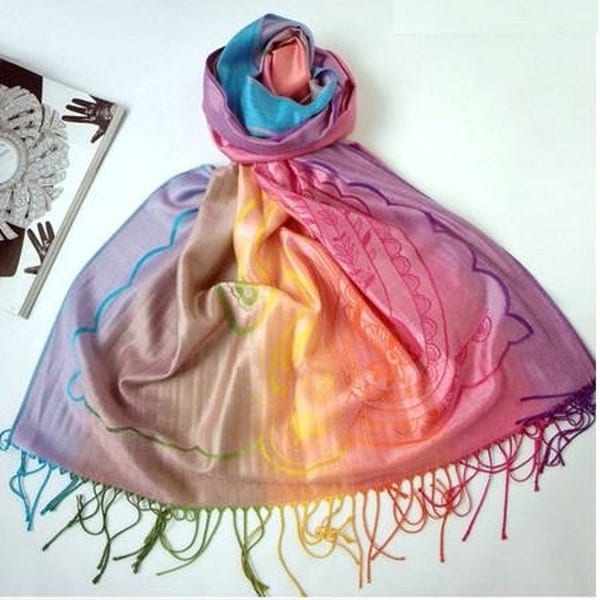 Etole-écharpe Multicolore en fibre style Pashmina / Dim :  L 173 cm x l 73 cm