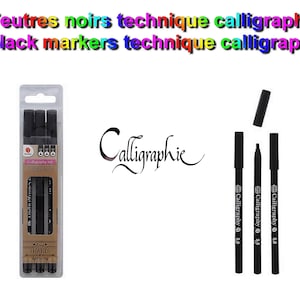 1 lot de 3 feutres noirs spécial calligraphie - Matériel de dessin - Feutres pour réaliser des idéogrammes - Feutres noir artistiques