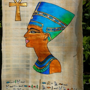 Painting Queen Nefertiti Ancient Egypt 35 cm x 25 cm - Painting Made by hand on Papyrus Acrylic Paintings Colors and Gold