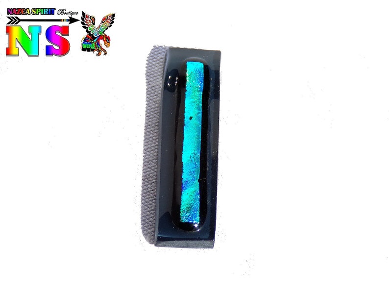 Rectangle pendant 6 cm 2.36 fusing glass-handcrafted glass pendant-unique design-black and blue turquoise iridescent light