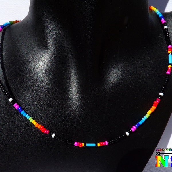 Rock Pearl Necklace - Ras de Cou Necklace - Glass Rock Beads Jewel - Multicolored Round Pearls