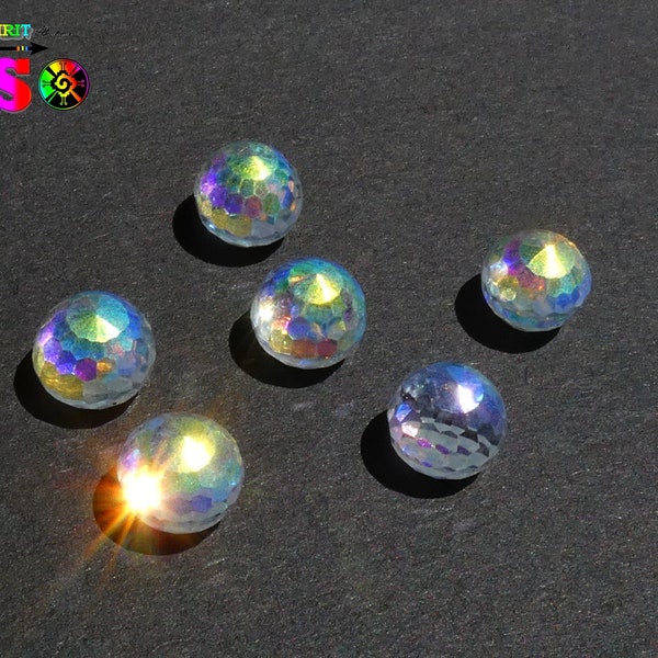 Cabochon Disco Ball de 6 mm en Cristal Facetté, Boules à Facettes Fond Plat, Cristal Aurore Boréale Multi Facettes Transparent Multicolore