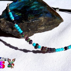 Adjustable Necklace Boho Chic / Sterling Silver Pearls Karen Hill Tribe / Black Opals Welo Ethiopia / Turquoise Pearls Sleeping Beauty