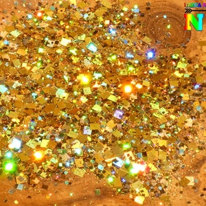Chameleon Square Holographic Laser Sequins Bag of 5 gr (0.18 oz), of 0.2/1/2/3mm, Iridescent Gold, For Resin Inclusion, Nail Art