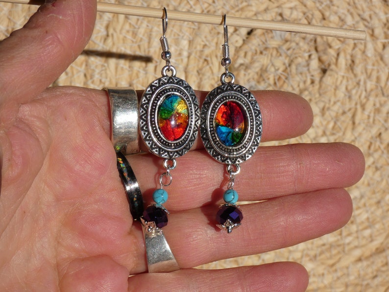 0.98 Artistic Creation Handmade - Cabochon Multicolored Iridescent for Creation Jewelry Cabochon Round in 2.5 cm Bombed Glass
