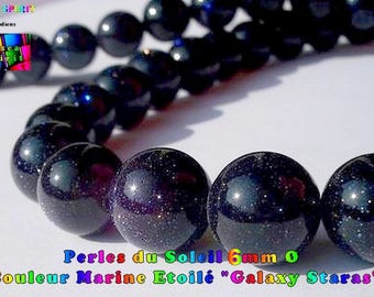 Perles Du Soleil Rondes Galaxy Staras Bleu Foncé de 5.5 mm à 6 mm de ∅- Trou de Perçage 1 mm ∅ - Origine : Inde - Créations de Bijoux