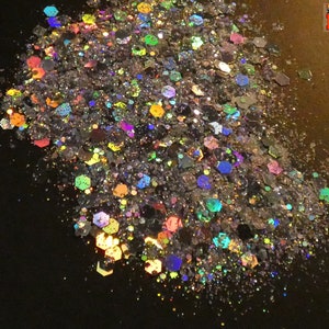 Holografiskt hexagonalt kameleontglitter, 5 g (0,18 oz) påse, silver magiskt regnbågslaserglitter, hartsinbäddning och nagelkonst