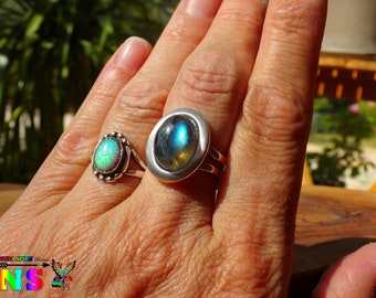 Europese verzilverde verstelbare ring - Blauwe Labradorite - Volwassen verstelbare ring - Maat Frankrijk T57 - MAAT US 8 - Ambachtelijke sieraden