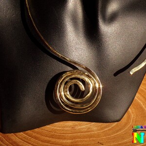 Handmade Handmade Jonc Necklace in Brass Gold - Necklace Inspired by Inca Jewelry - Spiral Necklace in Hammered Brass Glossy Gold Finish