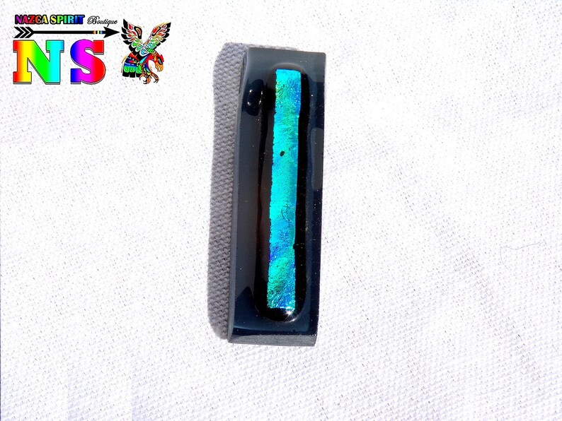 Rectangle pendant 6 cm 2.36 fusing glass-handcrafted glass pendant-unique design-black and blue turquoise iridescent light