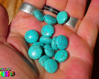 7 Perles Rondes Palets de 1.2 cm ("0.47) en Howlite Naturelle teintée Couleur Bleu Vert Turquoise -Perles Gemme Création Bijoux