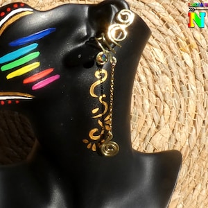 Bague Oreille Artisanale Inca Maya en Laiton Or et Cristal Autrichien Colorado - Bijou Ethnique Oreille Non Percée Pendant Spirale-Fait Main