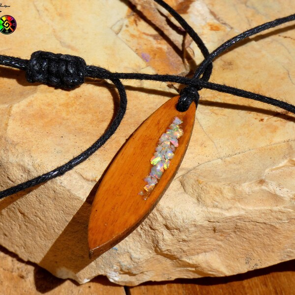 Chaîne Réglable Avec Pendentif Planche De Surf En Bois - Bijou Naturel Surfeur Blanc/Noir