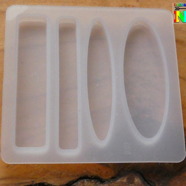 1 Moule Carré en Silicone de 8 cm de long, Création Résine ou Polymère Clay, 4 Formes Géomatriques, Ovales et Rectangles, Création Barettes