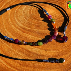 Adjustable Boho Ethnic Necklace in Real Natural Tourmaline Multicolored - Handmade Artisanal Jewel Indian Tourmaline Rainbow