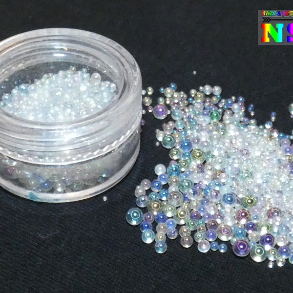 Perles de verre Caviar Crystal AB iridescent Bulles de sirène, Billes Rondes Non percées, Loisirs Créatifs, Nail Art et Fabrication Bijoux