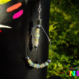Long Ethnic Pendants of 6.5 cm ("2.55") in Sterling Silver and Welo Ethiopia Opals - Precious Silver Jewel and Natural Opals