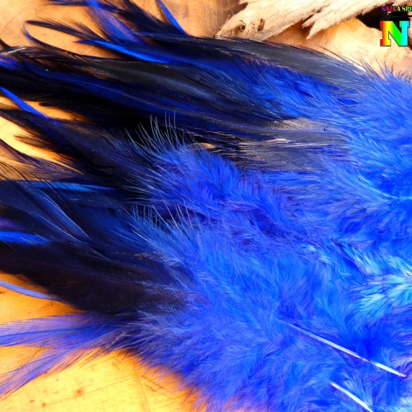 Cobalt Blue and Navy Blue Tinted Rooster Feathers from 6 cm to 11 cm, Creation of Ethnic Tribal Jewelry and Objects, Art Crafts