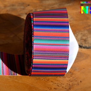 Ruban Gros Grains 2.5 cm de Large, Motifs Lignes Ethniques Pérou Multicolores, Création Bijoux Scrapbooking, Déco Loisir Créatifs
