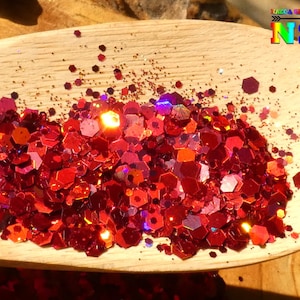 Paillettes laser olografiche esagonali Chameleon Borsa da 5 gr (0,18 oz), Rosso rubino iridescente, Per inclusione in resina, Nail Art