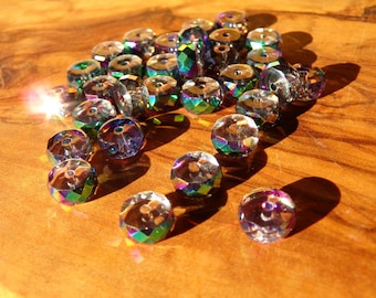 8 Perles Rondelles de 8 mm x 3.5 mm ("0.31 x "0.14) / Cristal de Bohème Facetté / Trou 1 mm / Transparent Reflets Multicolores Iridescent