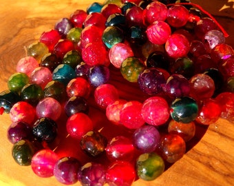 Perles Rondes de 8 mm ("0.31) / Agate Facettée / Agate Veine de Dragon / Couleur Imitation Tourmaline / Perles Multicolores / Trou 1 mm