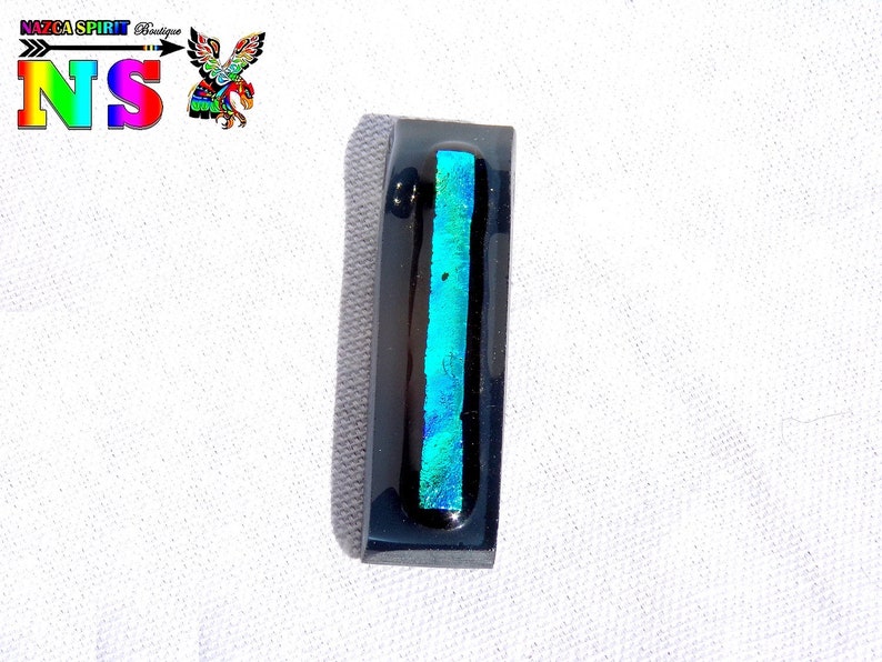 Rectangle pendant 6 cm 2.36 fusing glass-handcrafted glass pendant-unique design-black and blue turquoise iridescent light