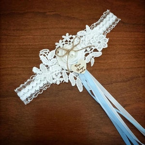 Blue and white boho lace garter