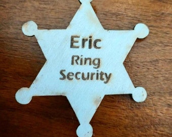 Etoile sheriff ring security cadeau témoin porteur coussin d'alliances gravé prénom