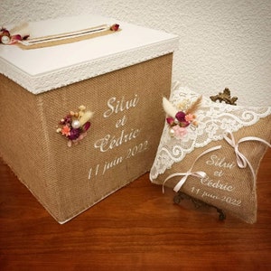 Urne pour mariage : le cube en toile de jute pour un mariage champêtre, un  mariage nature