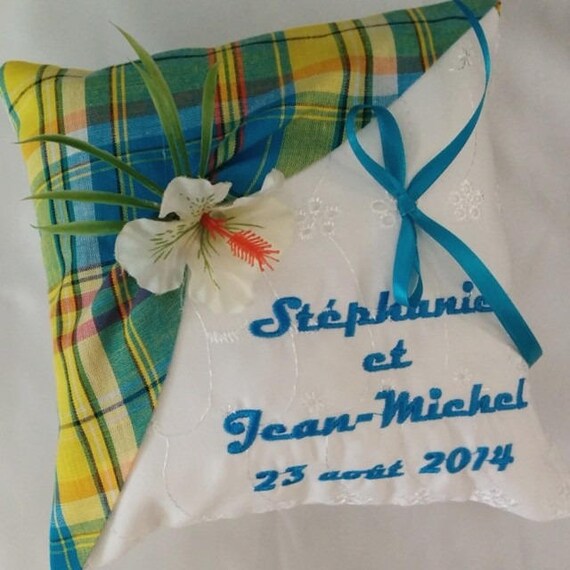 Creole Atmosphere With Madras Turquoise Ring Bearer Pillow Etsy