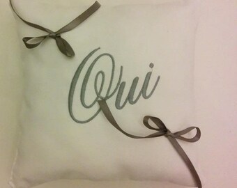 Embroidered cushion on the 2 sides personalized with first names all color / wedding ring holder / wedding cushion