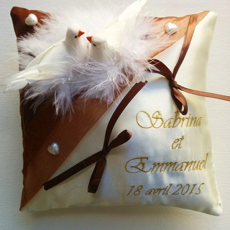 Cushion for wedding rings for a wedding with turquoise and white doves or other image 7