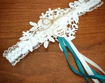Country and white and green boho lace garter