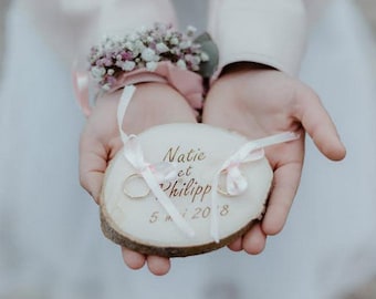 Engraving on log / Cousin for custom wedding rings / wedding rack / wedding cushion the log theme field, nature