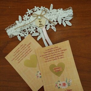 Jarretière mariage dentelle bois champetre et 50 cartes à gratter personnalisées gain jarretière