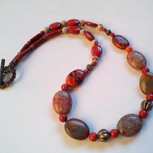 red jasper necklace, Picasso jasper, natural gemstone necklace, bronze, jasper necklace, rustic necklace, hippie, boho chic jewelry, women&#39;s gift idea