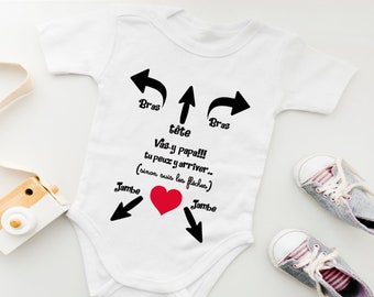 Baby body message to dad, humorous heart baby body, instructions for dad, put on a diaper, dad and baby, dad at the top, birth gift