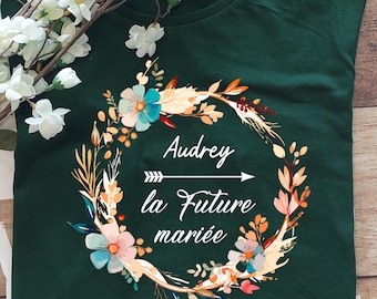 T-shirt evjf wedding flower crown pattern, t-shirts for the bride's team, hen party, evjf party!!!