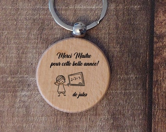 Personalized wooden keyring gift for mistress and master, or atsem, speech therapist, end of school year gifts, unique gifts